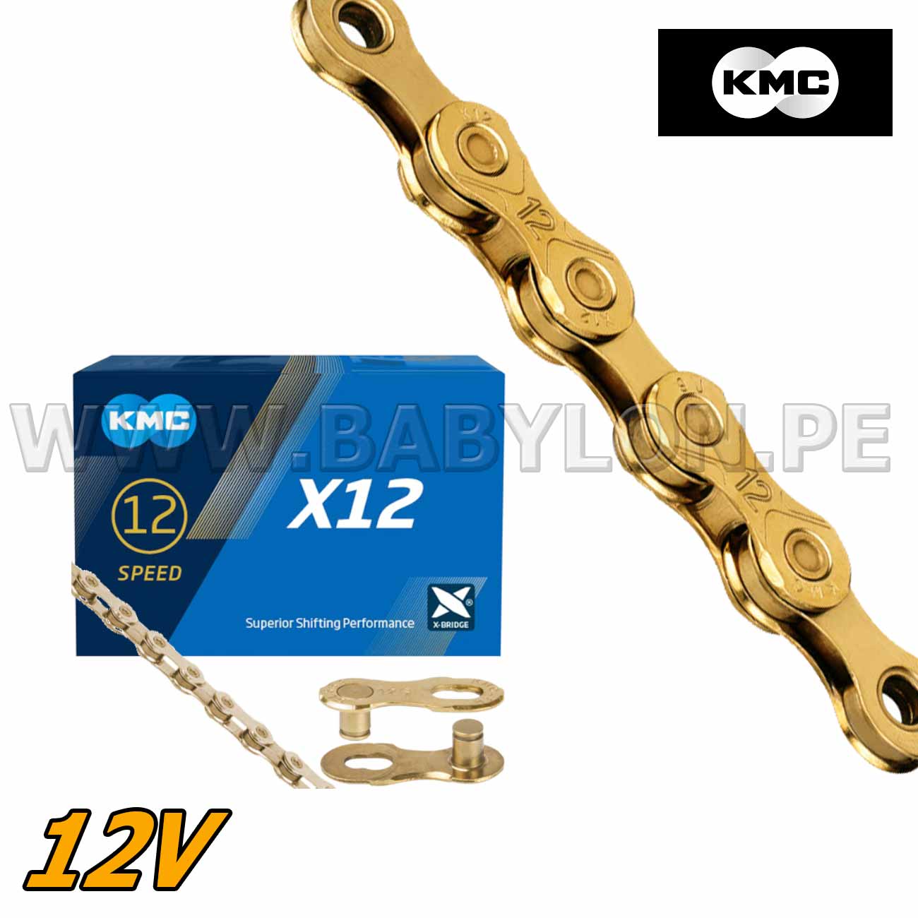 Cadena KMC 12 Velocidades X12 TI N 126 Eslabones 12V ULTRA LIGERO Oro