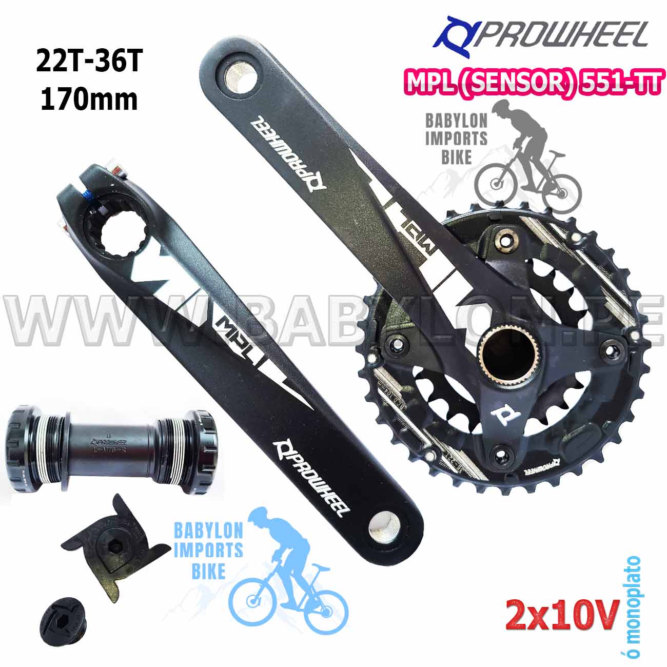 BIELA PROWHEEL BIPLATO ALUMINIO 22T-36T BRAZO 170MM 2X10V BOTTOM