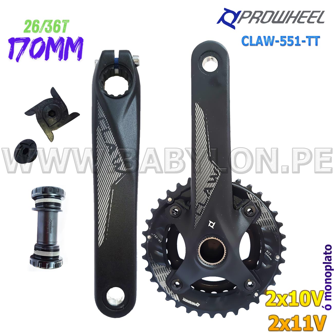 BIELA PROWHEEL CLAW-551-TT BIPLATO MTB 26/36T BRAZO 170MM 2x10v