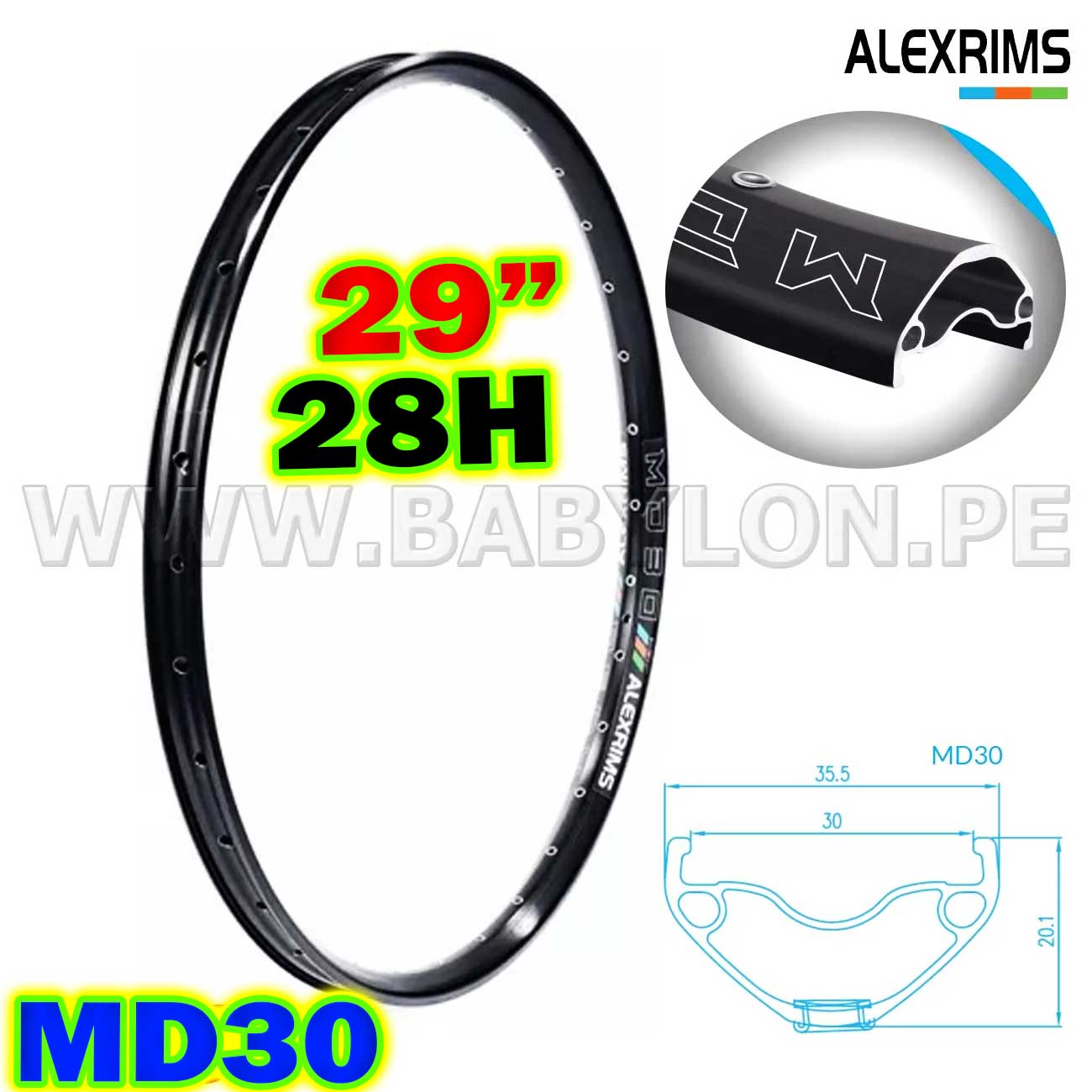 ARO ALEX RIMS MD30 29″ DISCO ALUM TUBELESS READY | 28H (1 UND ...